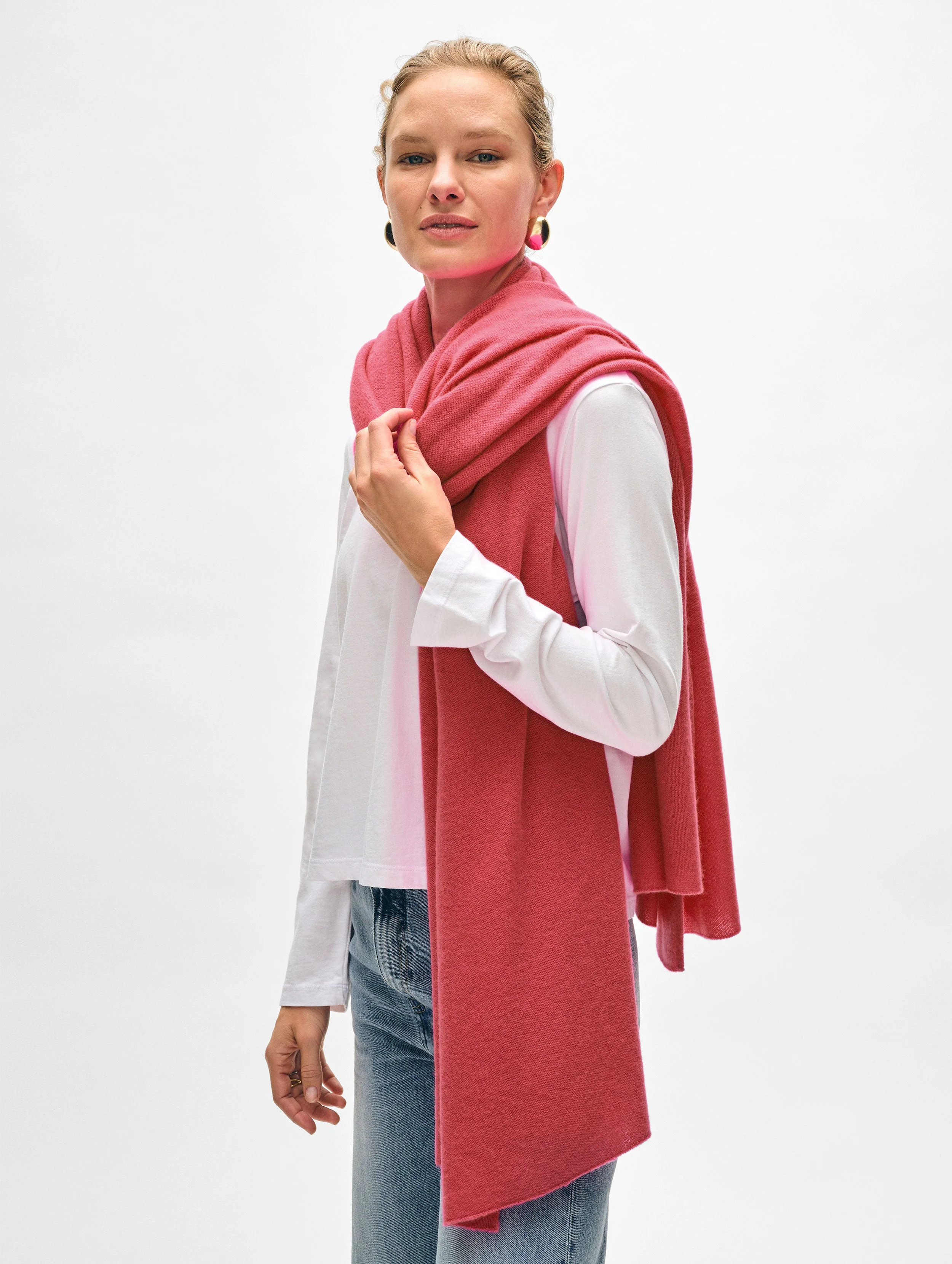 White + Warren Cashmere Travel Wrap in Pink Geranium size 81" x 36 | White and Warren