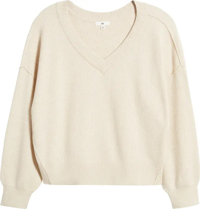 Seamed Oversize V-Neck Rib Sweater | Nordstrom