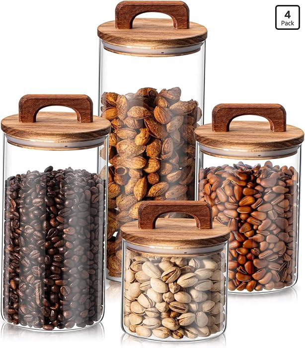 Layhit 4 Pcs Glass Food Storage Jars with Airtight Wood Lid Storage Jars Containers with Stickers... | Amazon (US)