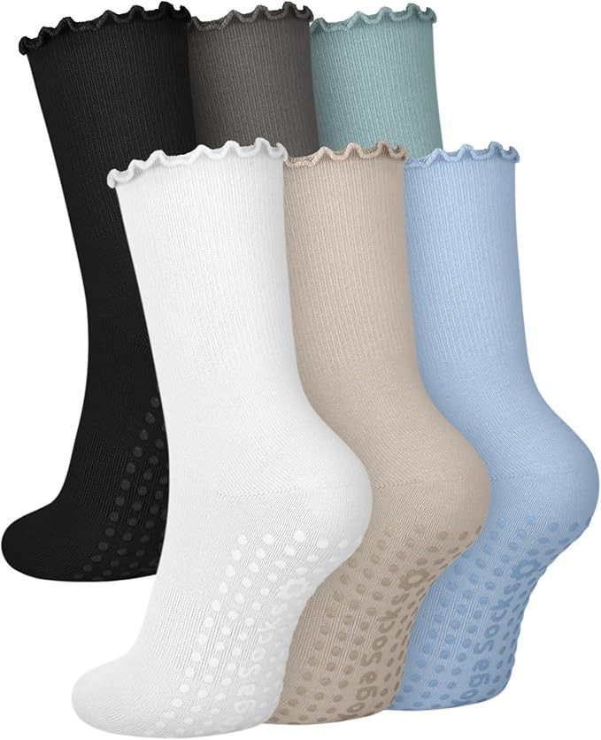 6 Pairs Grip Pilates Socks for Women, Non-slip Yoga Athletic Socks for Barre Ballet Barefoot Work... | Amazon (US)
