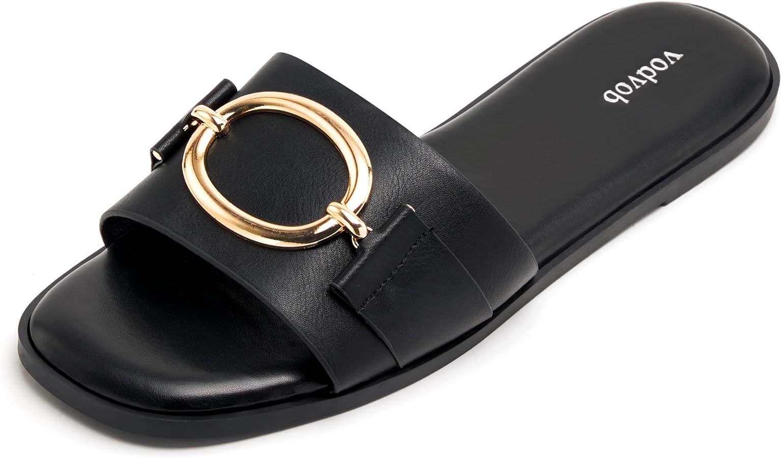 vodvob Women's Flat Sandals Fashion Square Open Toe Metal Chain Summer Dressy Sandals Slip On Cas... | Amazon (US)