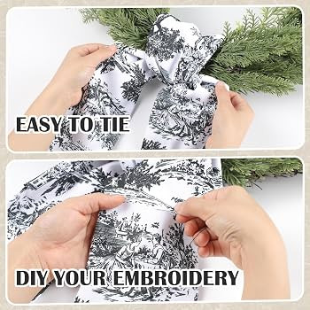Black Wreath Sash for Front Door - 2 Pcs Dark French Toile Sashes for Wreaths Home Decor, Rustic ... | Amazon (US)