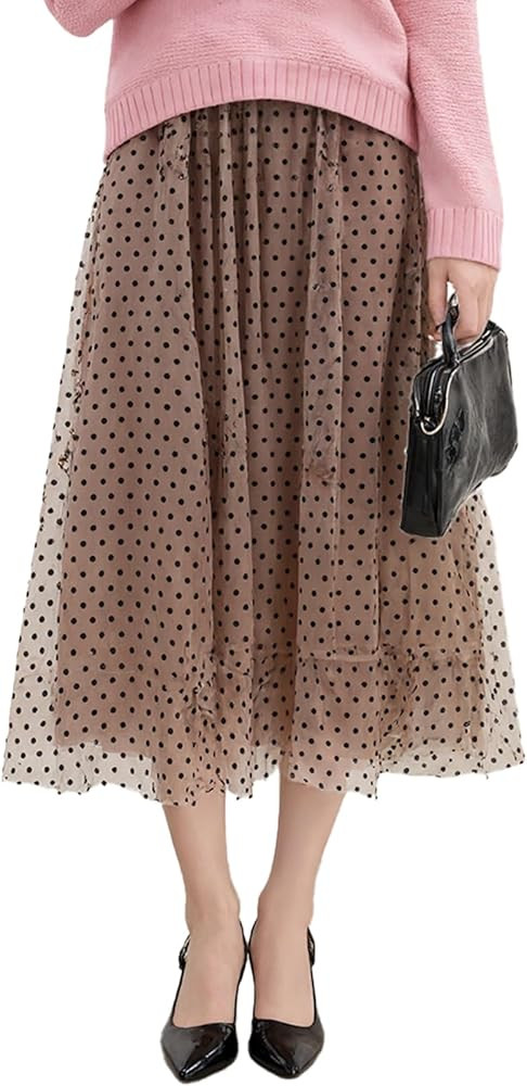 Womens Dot Tulle Skirts Floral Printed Layered Mesh Skirt Casual Dressy A-Line Midi Skirts Party ... | Amazon (US)