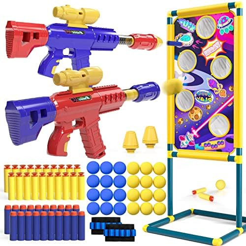 TEMI 2 in 1 Shooting Game Toy for Kids, 2pk Foam Ball Popper Air Guns with Shooting Target, 24 Foam  | Amazon (US)