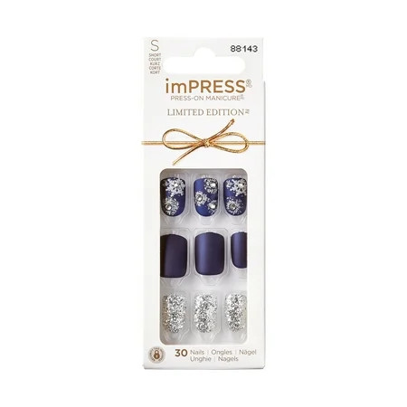 KISS imPRESS Limited Edition Holiday Short Squoval Press-On Nails, Blue,30 Pieces | Walmart (US)