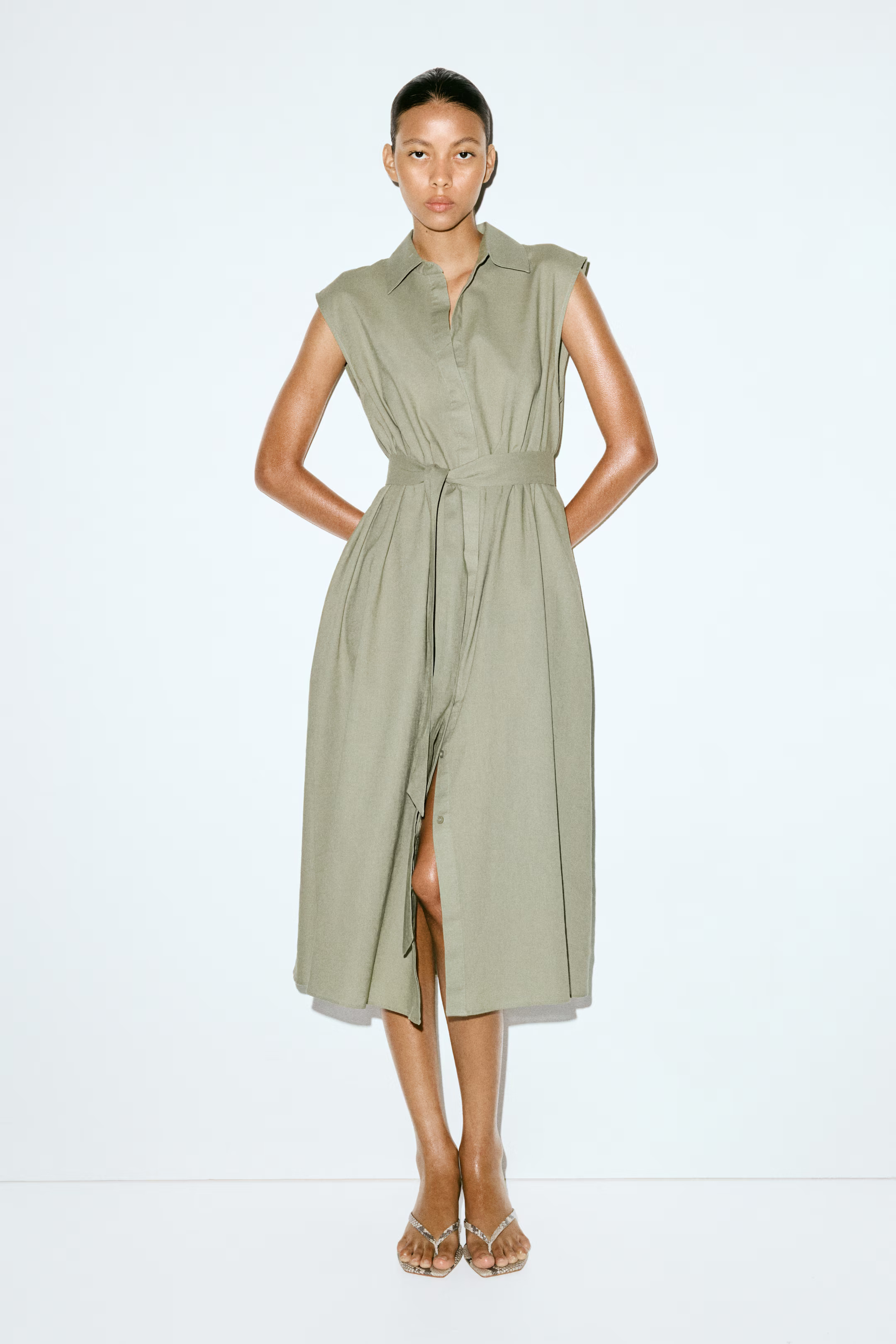 Linen-Blend Shirt Dress - Khaki green - Ladies | H&M US | H&M (US + CA)