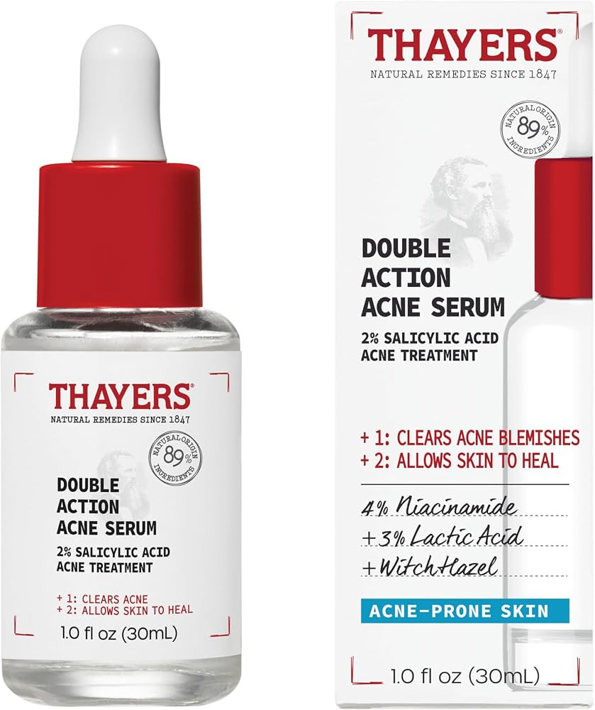 Thayers Double Action Acne Serum with Salicylic Acid, Acne Treatment Face Serum with 2% Salicylic... | Amazon (US)