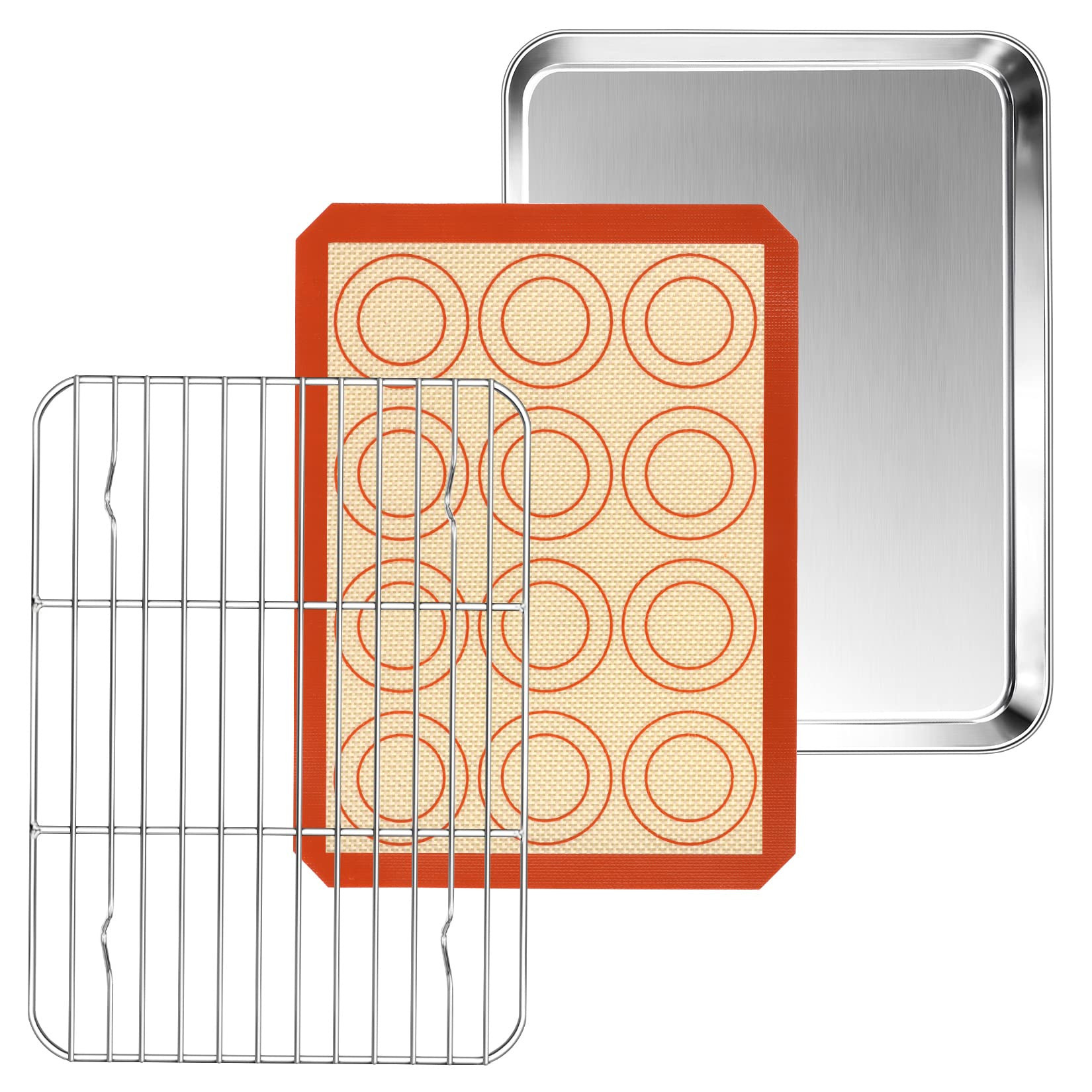 P&P CHEF Baking Oven Sheet Pan with Rack & Mat for Cookie, Stainless Steel Oven Sheet Tray Coolin... | Amazon (US)