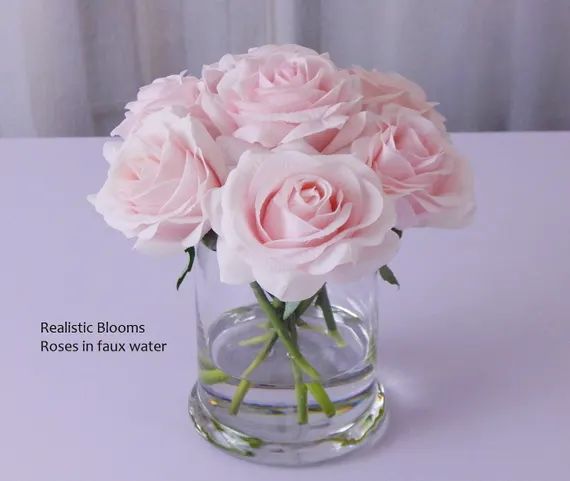 Pink/blush, rose/roses, glass vase, faux water, acrylic, illusion, silk, Real Touch flowers, flor... | Etsy (US)