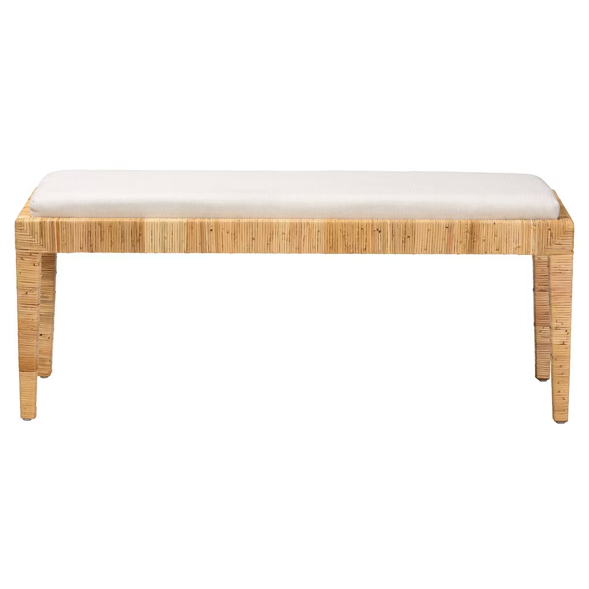 Sofia Rattan and Mahogany Wood Bench White/Natural Brown - Baxton Studio | Target