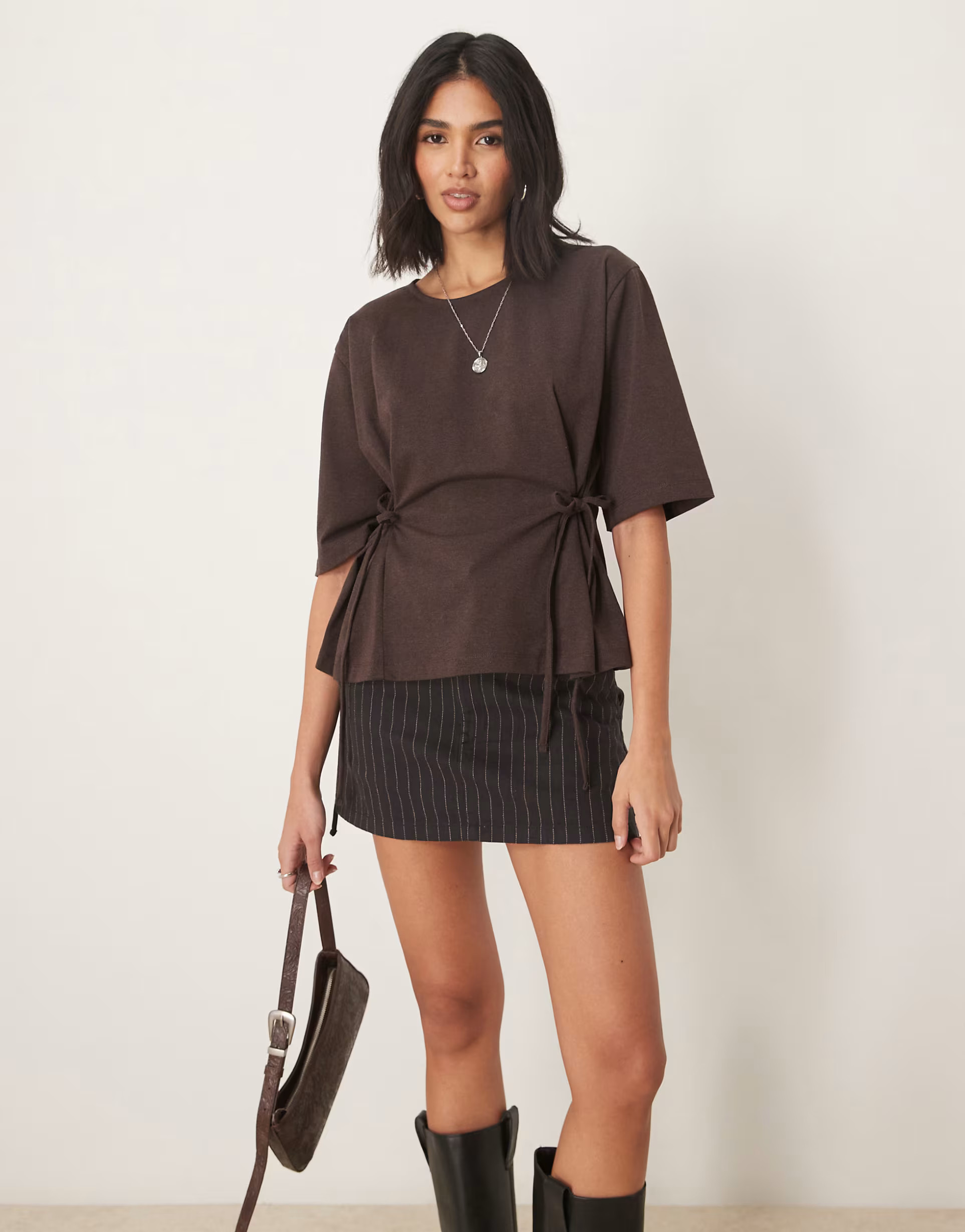 ASOS DESIGN oversized t-shirt with tie detail in brown | ASOS | ASOS (Global)