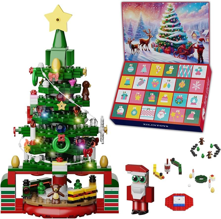 Advent Calendar 2024 Christmas Tree Building Set with LED Light, 24 Days Christmas Countdown Cale... | Amazon (US)