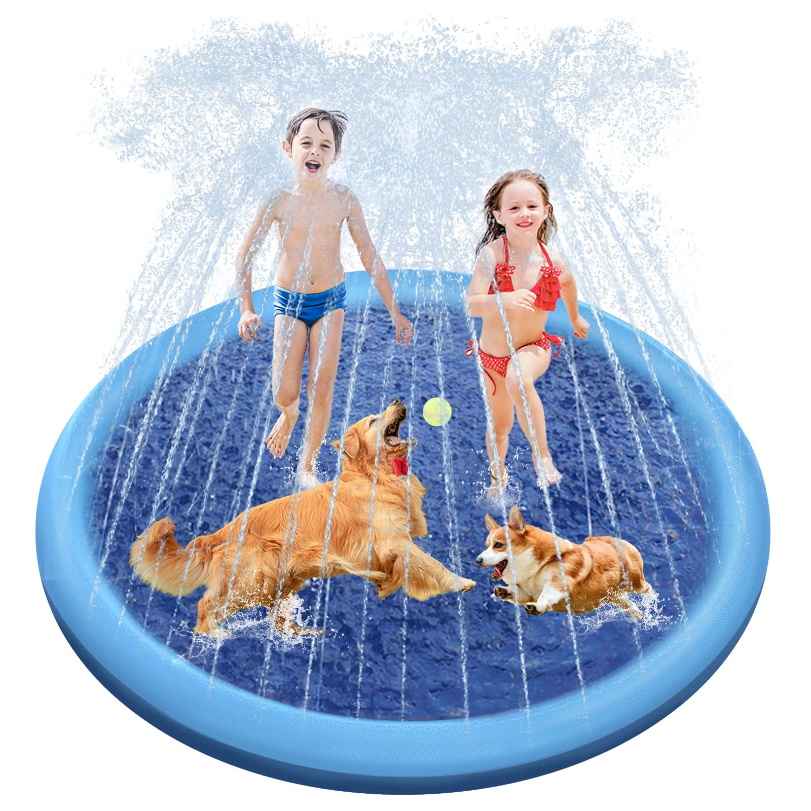 Splash Pad, 67in Anti-Slip Splash Pad for Kids Dogs 0.58mm Thickened Dog Pool Splash Sprinkler Pa... | Amazon (US)