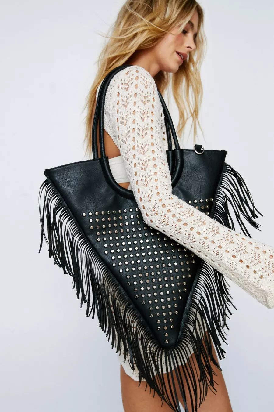 Faux Leather Studded Fringe Day Bag | Nasty Gal US