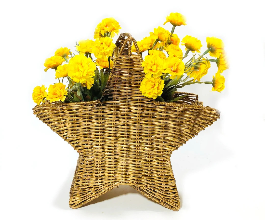Vintage Wicker and Wire Star Basket Gold Star Basket - Etsy | Etsy (US)