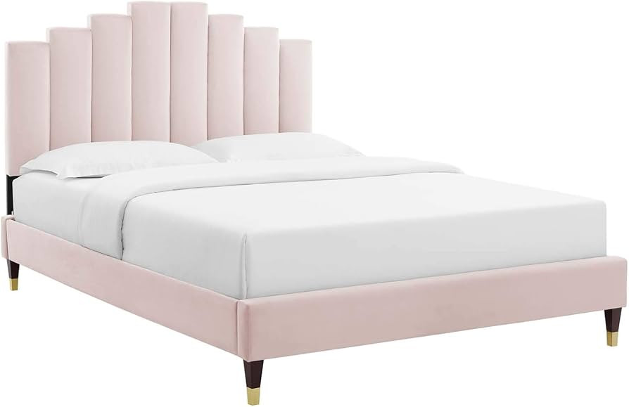 Modway Elise Channel Tufted Performance Velvet Queen Platform Bed in Pink with Gold Legs | Amazon (US)