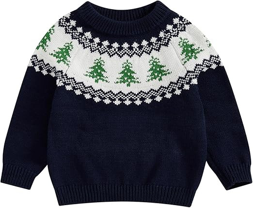 Toddler Baby Boy Girl Christmas Outfit Tree Print Oversized Long Sleeve Crewneck Knit Sweater Win... | Amazon (US)