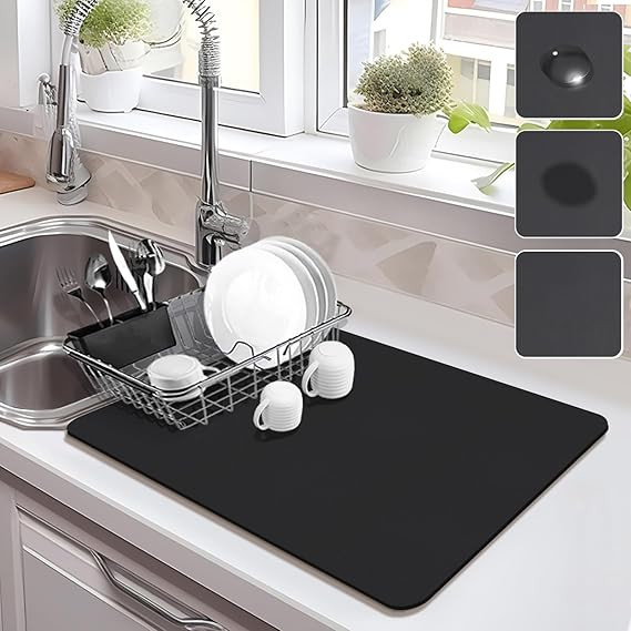 Drying Mat for Kitchen Countertops, Coffee Mat Hide Stain Rubber Backed Absorbent Dish Drying Mat | Amazon (US)