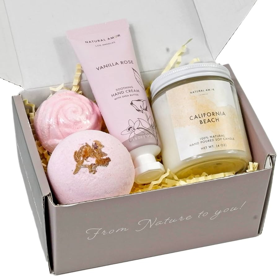Natural Amor-Relaxation Spa Gift Set for Women- 4pcs Gift Box Including Candle, Hand Cream, Bath ... | Amazon (US)