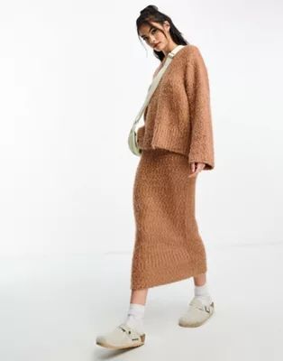 ASOS DESIGN knitted midi skirt in textured yarn in camel - part of a set | ASOS (Global)