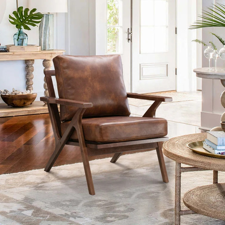Huybert 29.7" Wide Solid Wood Frame Upholstered Mid Century Modern Retro Accent Chair | Wayfair North America