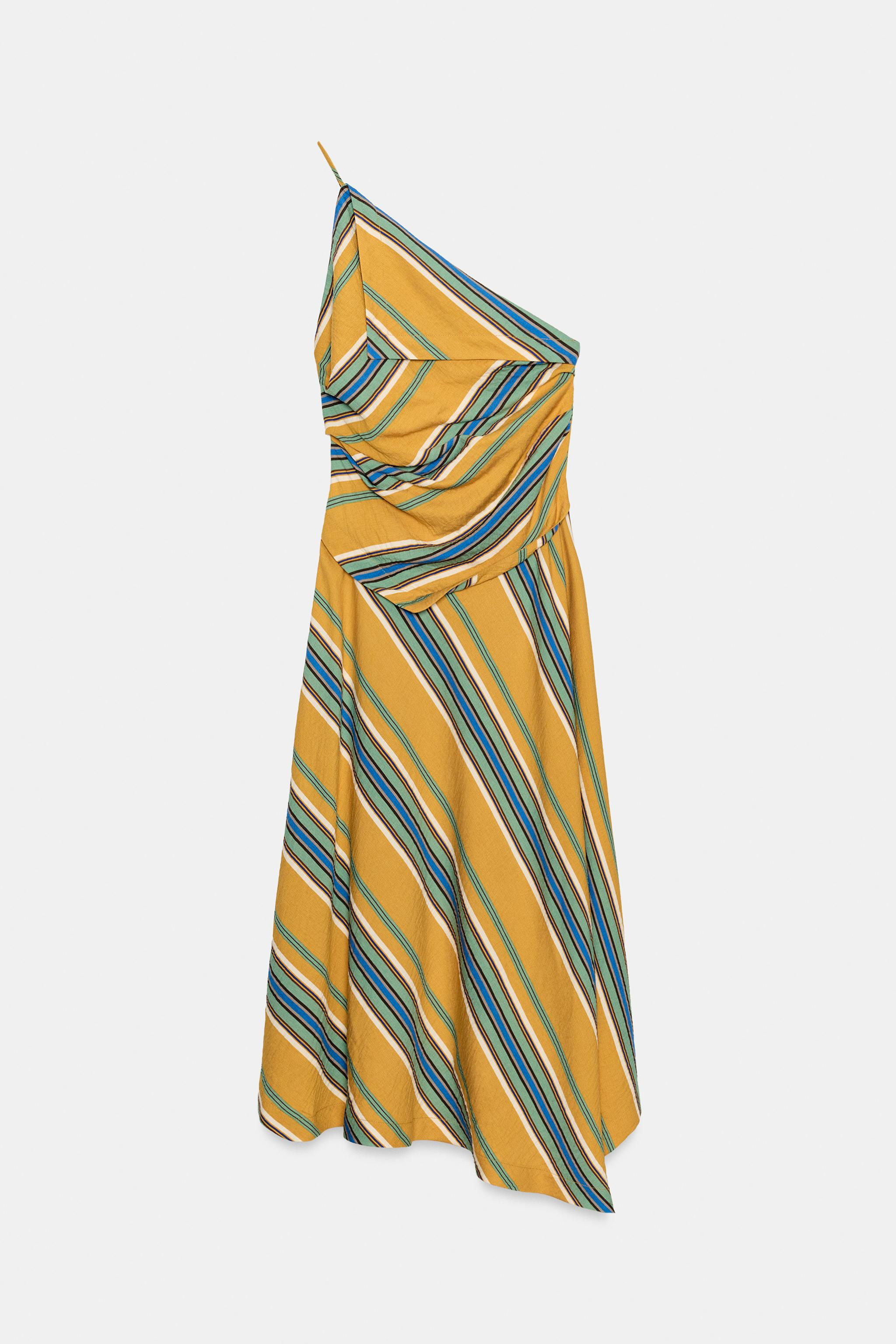 ASYMMETRIC STRIPED MIDI DRESS | Zara US