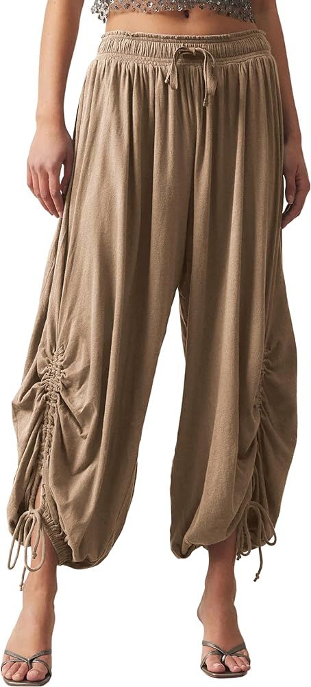 Women's Casual Loose Pants High Waist Sweatpants Drawstring Wide Leg Capri Palazzo Pants Jogger P... | Amazon (US)