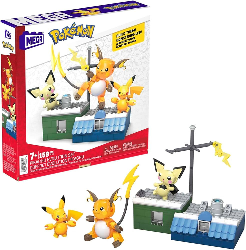 MEGA Pokémon Action Figure Building Toys for Kids, Pikachu Evolution Set with 159 Pieces, 3 Pose... | Amazon (US)