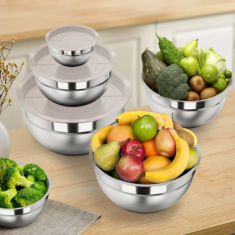 TINANA Mixing Bowls with Lids: 20 Pcs Stainless Steel Mixing Bowls Set with Rubber Bottom, 7, 4, ... | Walmart (US)