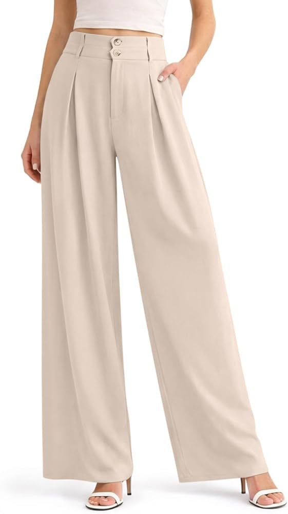 NIMIN Women Wide Leg Pants High Waisted Dress Work Trousers Pleated Button 2026 Business Casual O... | Amazon (US)