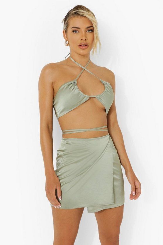 Satin Strappy Wrap Resort Mini Skirt | Boohoo.com (US & CA)