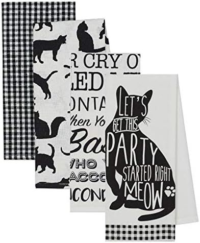 Amazon.com: 4 Cat Themed Decorative Cotton Kitchen Towels (Includes One with Sayings) | Black and... | Amazon (US)