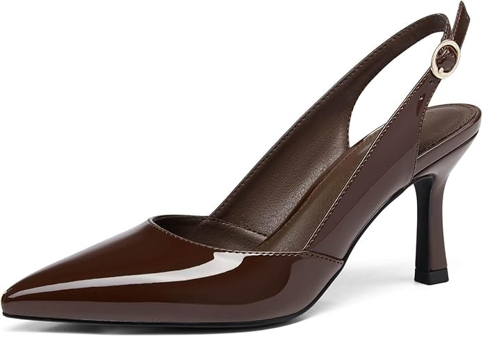 Rilista Women's Slingback Kitten Heels Closed Pointed Toe Wedding Party Dress Pumps Shoes | Amazon (US)