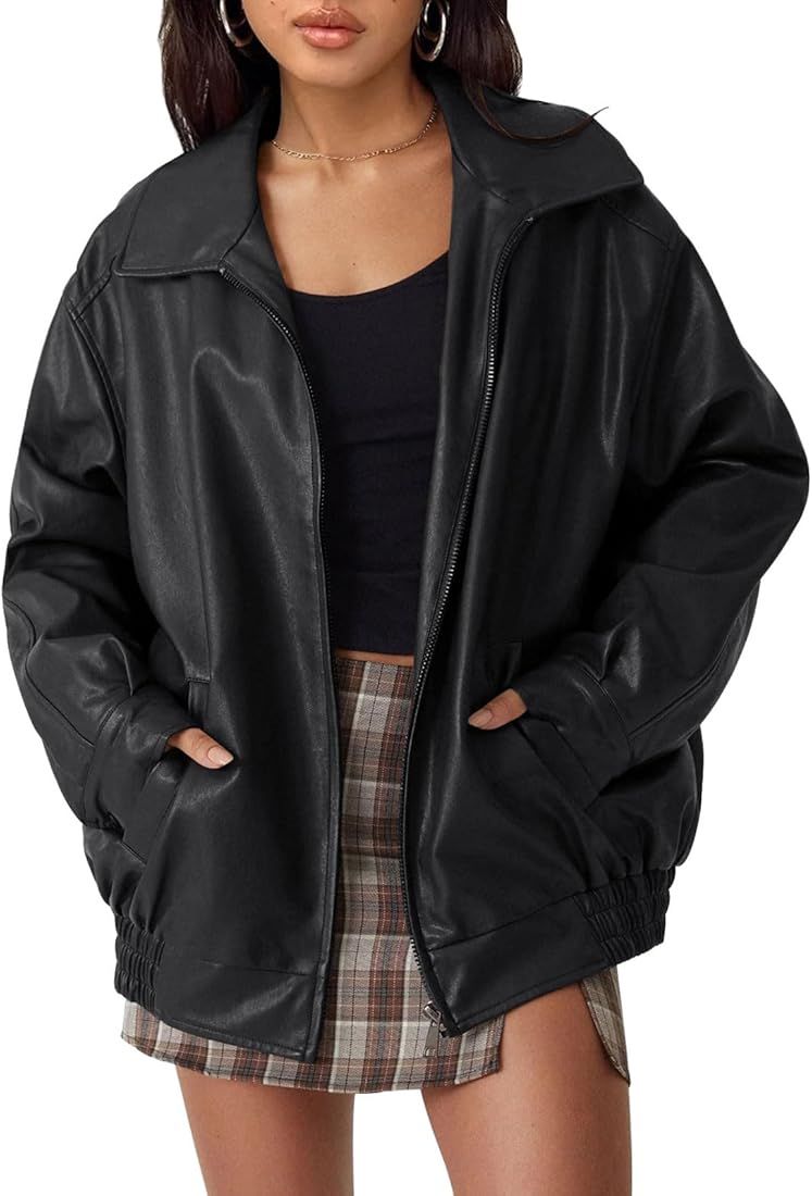 AUTOMET Women's Oversized Jackets, Leather Faux Motorcycle Plus Size Moto Biker Coat Fall Outfits... | Amazon (CA)