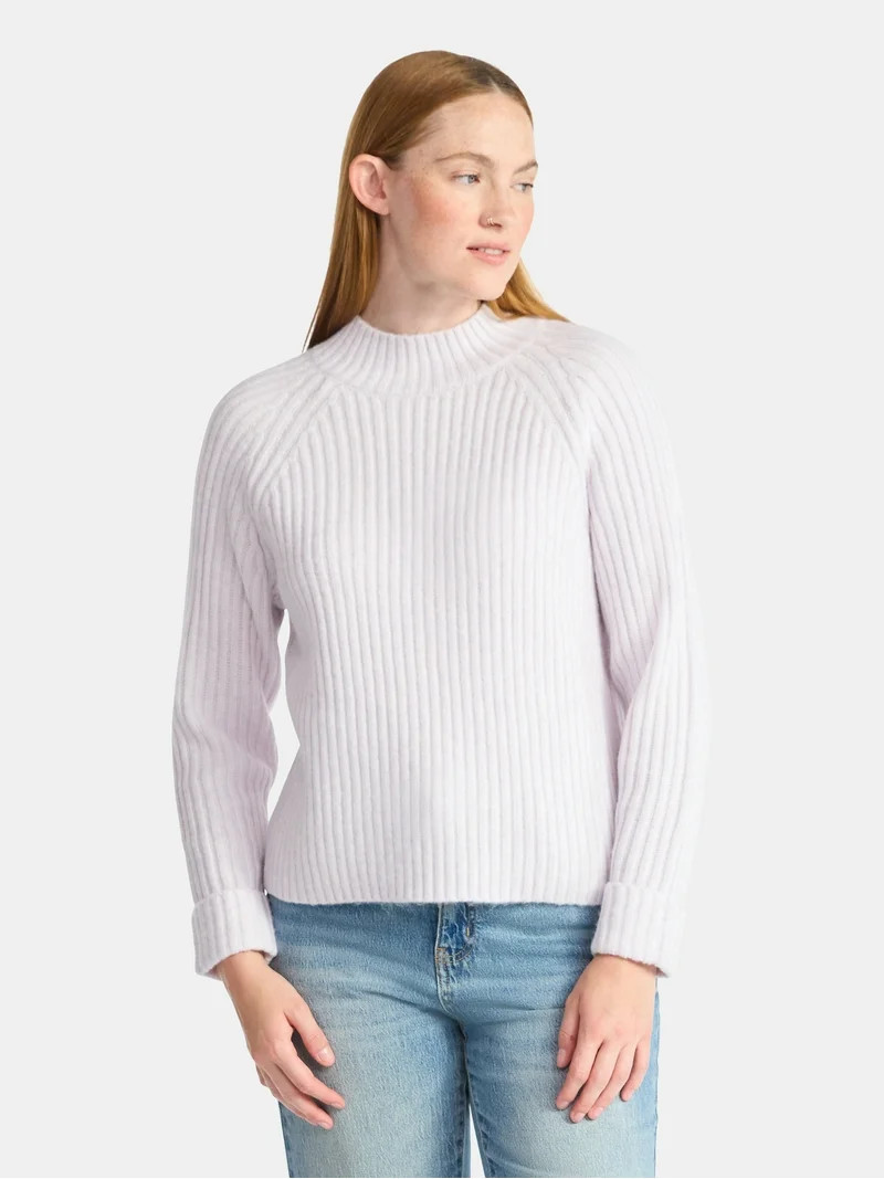 Time and Tru Women's Ribbed Mock Neck Sweater, Heavyweight, Sizes XS-XXXL | Walmart (US)