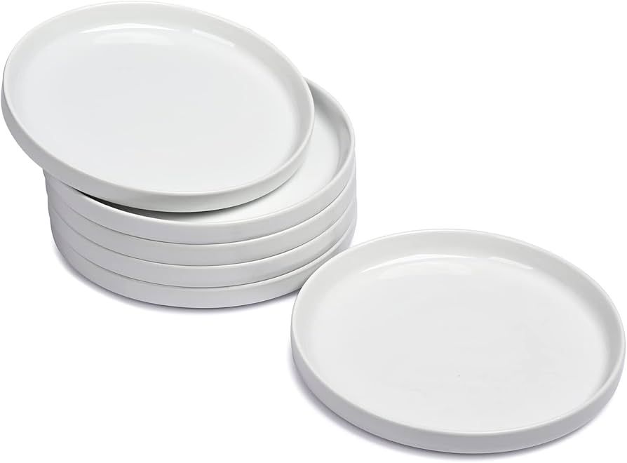 Ceramic Appetizer Plates Set of 6, Small Dessert Dishes Set, 7 Inch White Round Plates, Porcelain... | Amazon (US)
