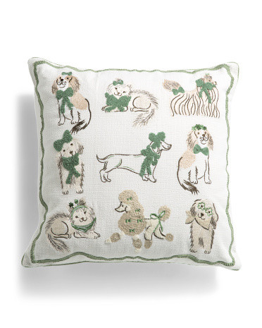 20x20 Dog Bows Embroidered St Pattys Pillow | TJ Maxx