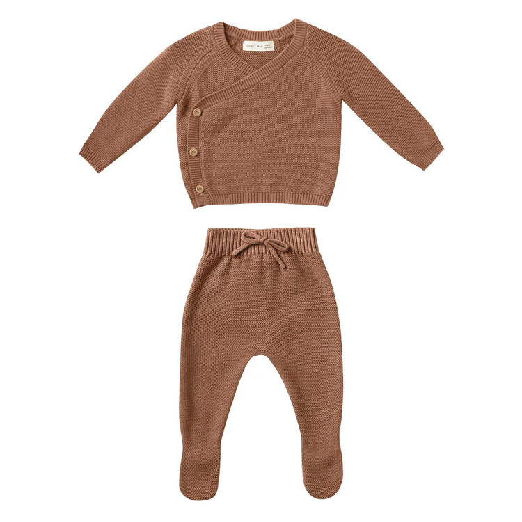 Knit Wrap Top & Footed Pant Set, Clay | SpearmintLOVE
