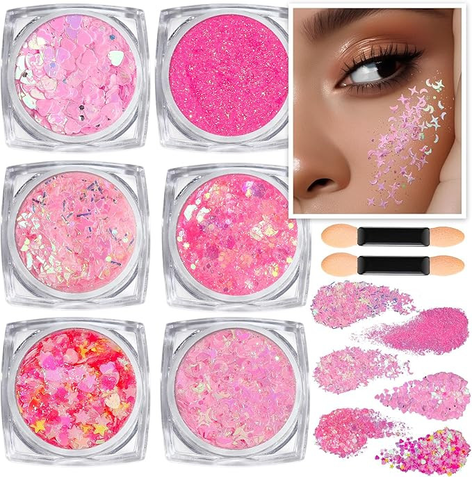 Teenitor Face Glitter, Pink Body Glitter Gel, Holographic Glitter for Face and Body, Hair, Gel Gl... | Amazon (US)