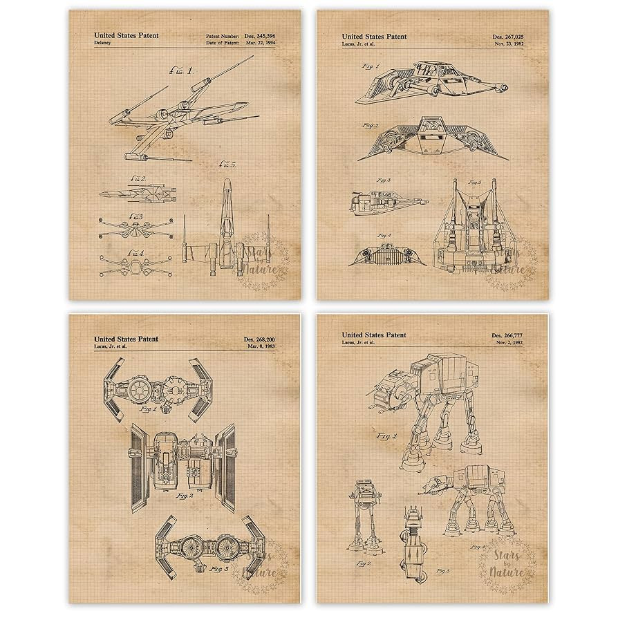 Vintage Star Vessels Patent Prints, 4 (11x14) Unframed Photos, Wall Art Decor Gifts for Home Offi... | Amazon (US)