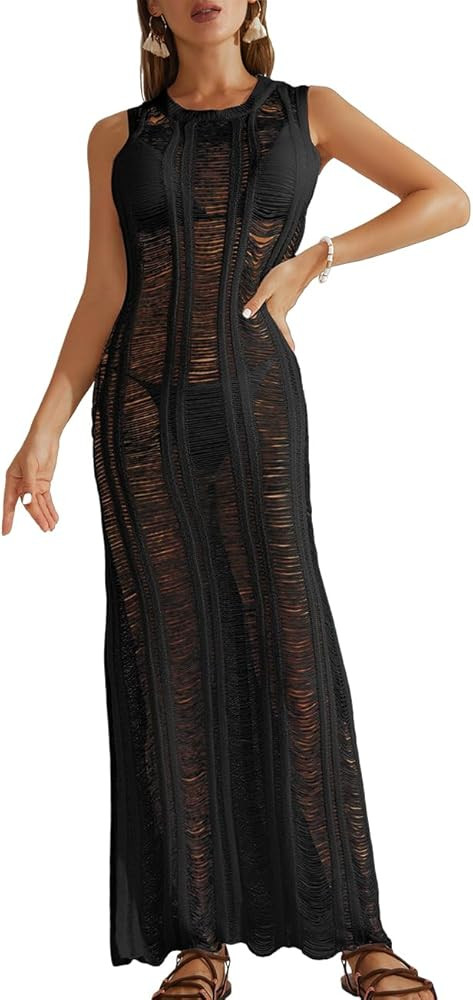 Bsubseach Tassel Sexy Bikini Cover Up for Women Sleeveless Long Dress Crochet Beachwear | Amazon (US)