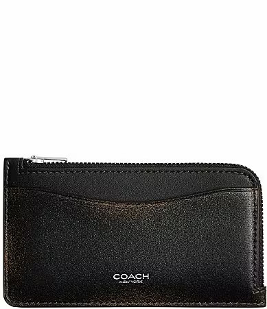 COACH Loved Leather New York Zip Card Case - Black Brown | Dillard's