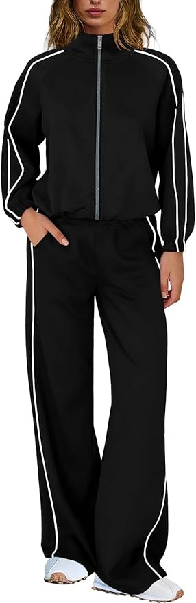 Nirovien Womens Sweat Set Track Suits 2 Piece Outfits Matching Lounge Set Piping Zip Up Sweatshir... | Amazon (US)
