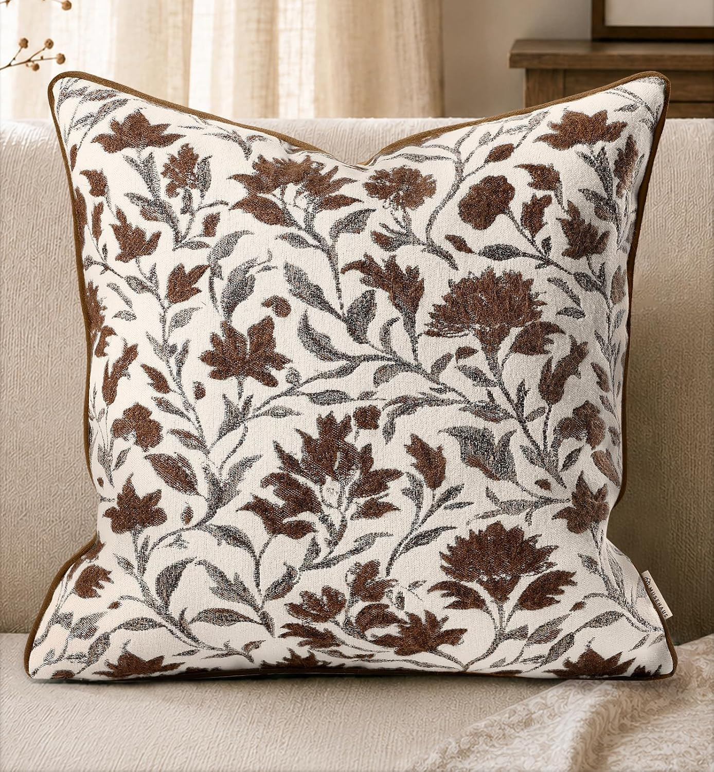 Chenille Throw Pillow Cover, 18x18 Inch, Fall Floral | Amazon (US)