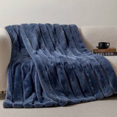 Striped Faux Fur Throw Blanket Reversible Soft Fluffy Bed Blankets - Cozy Bliss | Target
