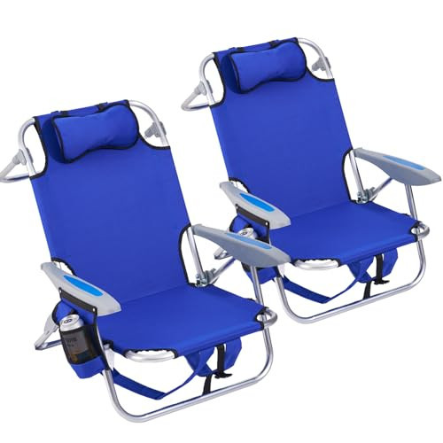 Canpsky 2 Pack Lightweight Portable Camping Beach Chair for Adults, Outdoor Lay Flat Folding Beach Chairs with 5 Positions, Backpack Beach Chair with Towel Bar, Zipper Pouch, Cup Holder, Blue | Amazon (US)