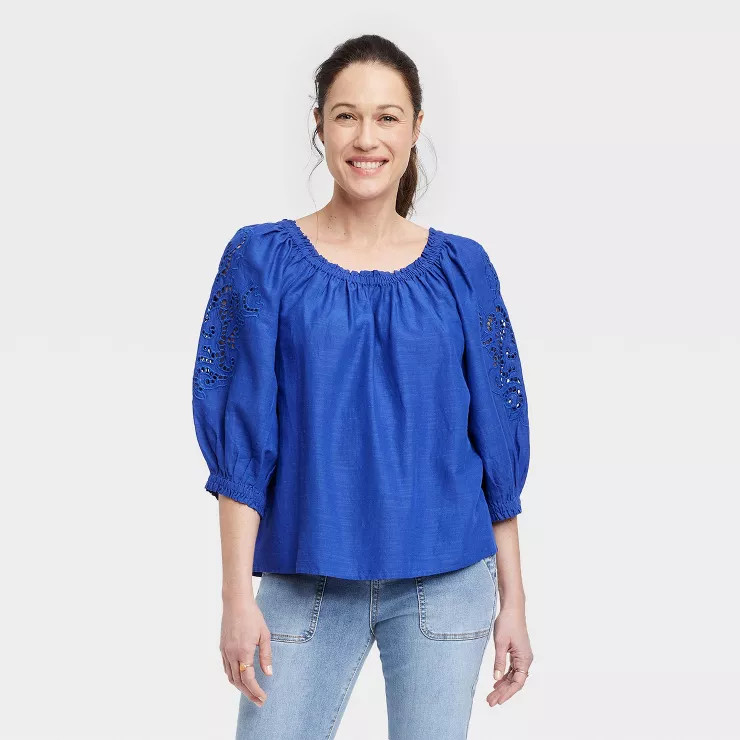 Women's Bishop 3/4 Sleeve Embroidered Top - Knox Rose™ | Target