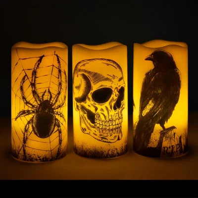 Flameless Halloween Candles Battery Operated With Timer Fake Halloween Led Candles Flickering Real Wax Halloween Pillar Candles Halloween Decorations | Wayfair North America