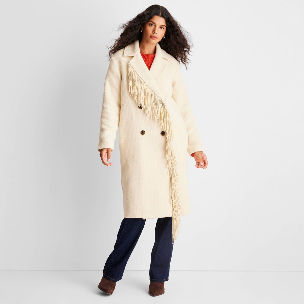 Women's Notched Lapel Double Breasted Fringe Coat - Future Collective™ with Reese Blutstein | Target