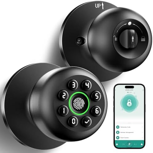 Smart Fingerprint Door Knob with Keypad, Fingerprint Door Lock, Matte Black | Amazon (US)